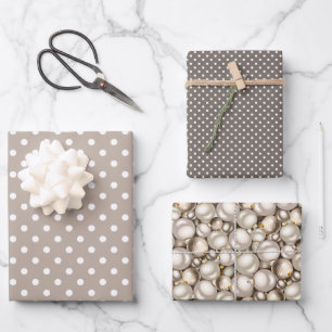 Chic Ivory Silver Gold Baubles Ziermuster Geschenkpapier Set
