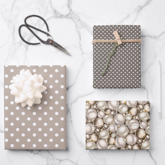 Chic Ivory Silver Gold Baubles Ziermuster Geschenkpapier Set (Vorderseite)