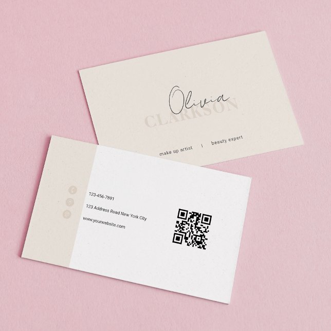 Chic Ivory Warmweiß Minimalistischer QR-Code Visitenkarte (Von Creator hochgeladen)