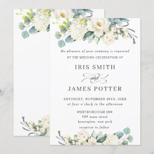 Chic Ivory White Floral Greenerity Wedding Einladung
