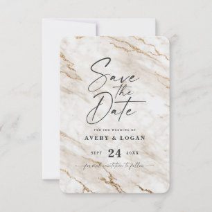 Chic Ivory White Marmor mit Gelb-Gold-Glitzer Save The Date