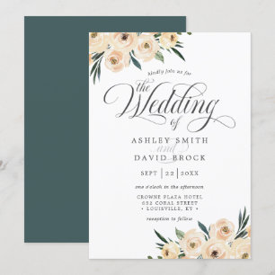 Chic Ivory White Rose Floral Wedding Einladung