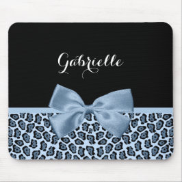 Chic Jaguar Print Light Blue Bogen mit Namen Mousepad