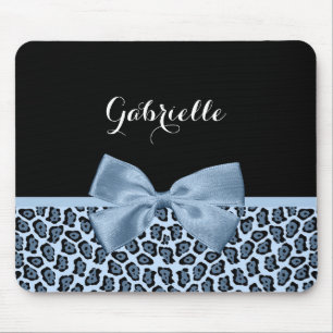 Chic Jaguar Print Light Blue Bogen mit Namen Mousepad