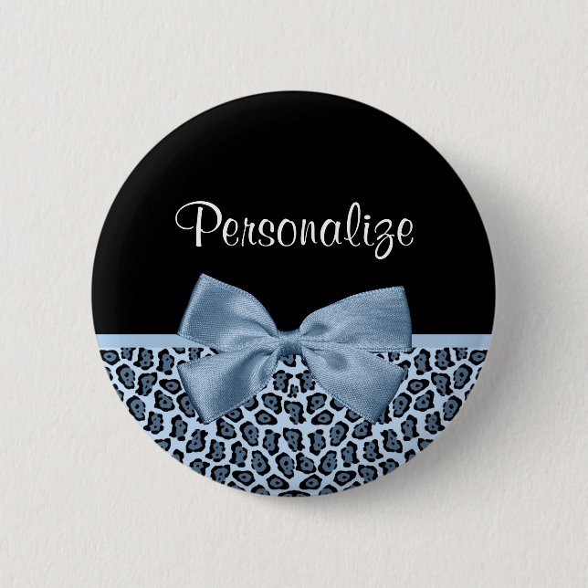 Chic Jaguar Print Light Blue Bow mit Namen Button (Vorderseite)