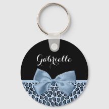 Chic Jaguar Print Light Blue Bow mit Namen