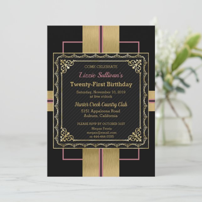 Chic Jazzy Gold Einladung (Stehend Vorderseite)