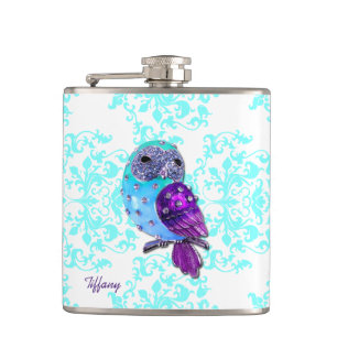 Chic Jeweled Eulen-Damast-trinkende Flasche Flachmann