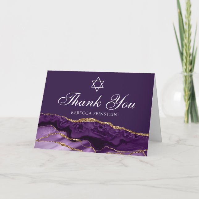 Chic Jewish Bat Mitzvah Lila Gold Star von David Dankeskarte (Vorderseite)