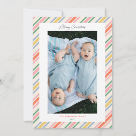 Chic Joyful Stripes Rahmen Weihnachtsfotokarte Feiertagskarte