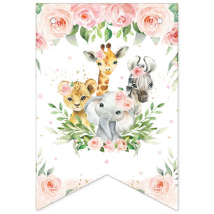 Chic Jungle Animals Blush Pink Floral Baby Dusche Wimpelkette