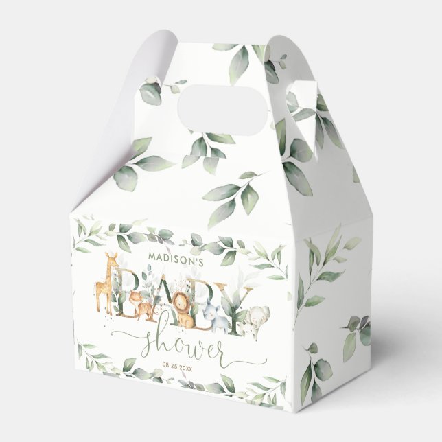 Chic Jungle Animals Greeneral Neutral Baby Dusche Geschenkschachtel (Vorderseite)