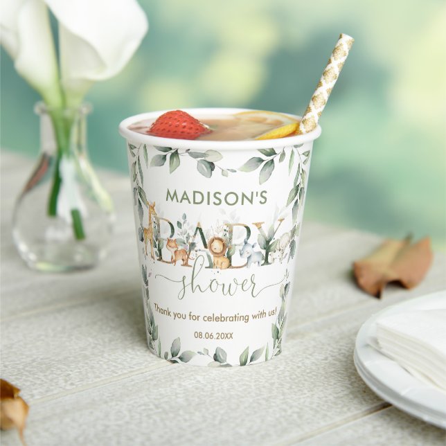 Chic Jungle Animals Greeneral Neutral Baby Dusche Pappbecher (In Situ)