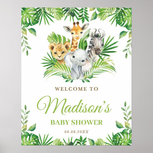 Chic Jungle Animals Greenerity Baby Dusche Willkom Poster (Vorne)