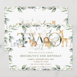 Chic Jungle Animals Greenery 2. Geburtstag 2 Wild Einladung
