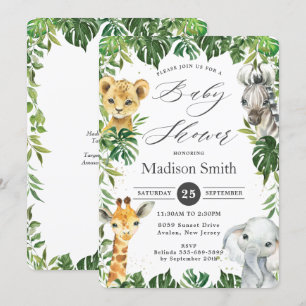 Chic Jungle Animals Greenery Safari Baby Dusche  Einladung