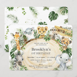 Chic Jungle Animals Greenery Wild 1 1. Geburtstag Einladung
