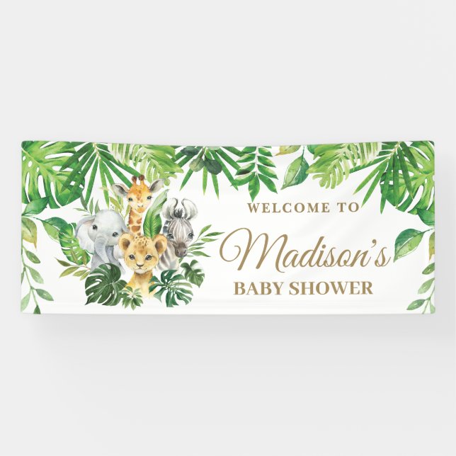 Chic Jungle Animals Grüne Babydusche Hintergrund Banner (Horizontal)