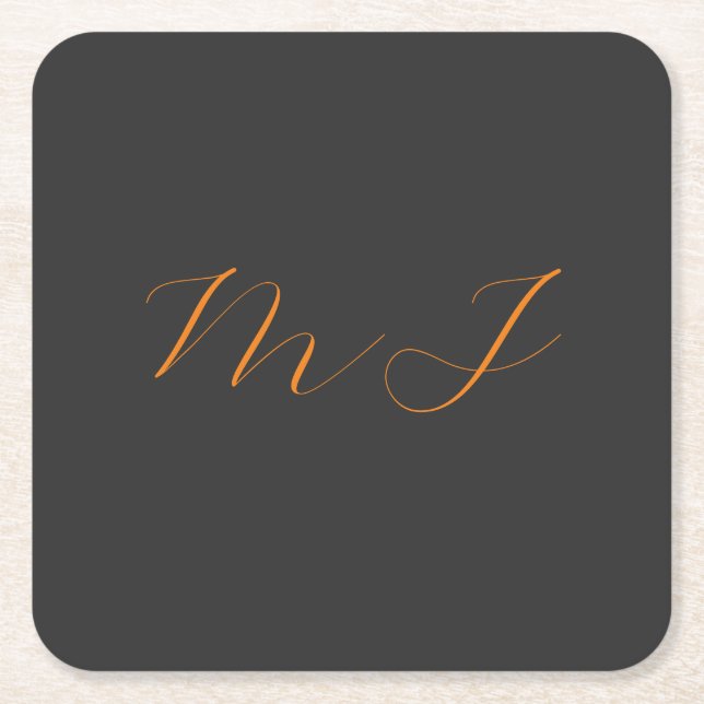 Chic kalligrafy grarange monogram name initial rechteckiger pappuntersetzer (Vorderseite)