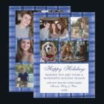 Chic Kariert HANUKKAH Custom 9 Foto Collage Blue Feiertagskarte<br><div class="desc">Perfekte niedliche Karte für einen lustigen Urlaub Gruß! Handgemachte Aquarellkunst für Sie! Vollständig anpassbar! Klicken Sie auf "Personalisieren" oben, um den Text auf der Vorderseite zu bearbeiten und Ihre eigenen Fotos auf der Vorder- und Rückseite hinzuzufügen. Klicken Sie auf "Bearbeiten mit dem Designwerkzeug", um die Schriftart, Farben und Einstellungen anzupassen....</div>