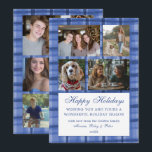 Chic Kariert HANUKKAH Custom 9 Foto Collage Blue Feiertagskarte<br><div class="desc">Perfekte niedliche Karte für einen lustigen Urlaub Gruß! Handgemachte Aquarellkunst für Sie! Vollständig anpassbar! Klicken Sie auf "Personalisieren" oben, um den Text auf der Vorderseite zu bearbeiten und Ihre eigenen Fotos auf der Vorder- und Rückseite hinzuzufügen. Klicken Sie auf "Bearbeiten mit dem Designwerkzeug", um die Schriftart, Farben und Einstellungen anzupassen....</div>