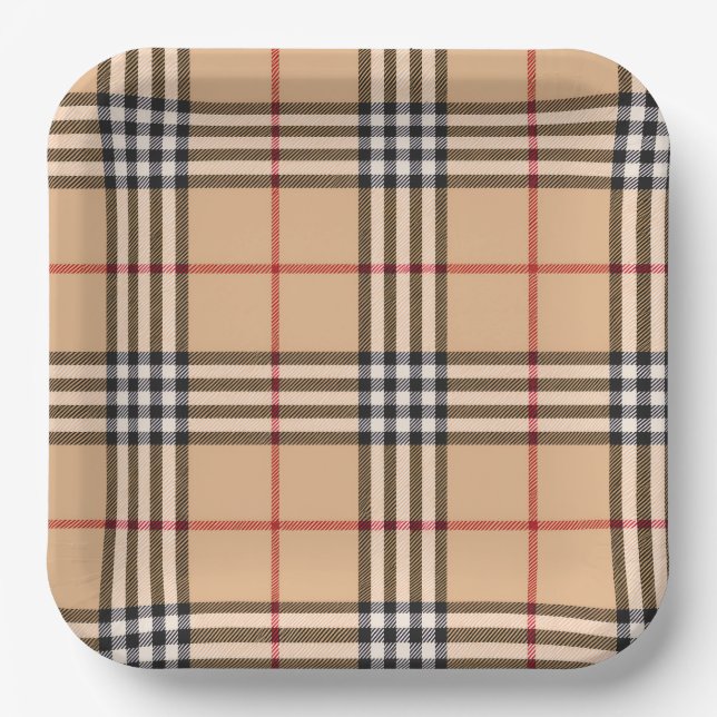 Chic Kariert Warme Tan Base White Black Brown Tart Pappteller (Vorderseite)