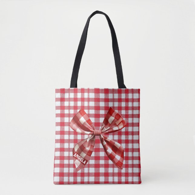 Chic Karo Bow Red und White Gingham Tasche (Vorderseite)