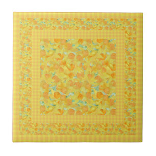 Chic Keramik Tile, Golden Daffodien, Karo Gingham Fliese