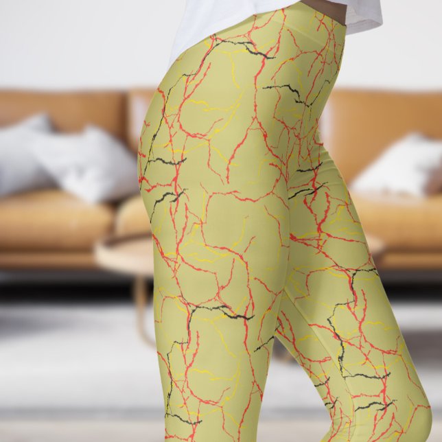 Chic Khaki und Red Fracture Muster Leggings (Chic Khaki and Red Fracture Pattern Leggings)