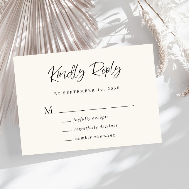 Chic Kindly Reply Cream Wedding RSVP Karte (Von Creator hochgeladen)