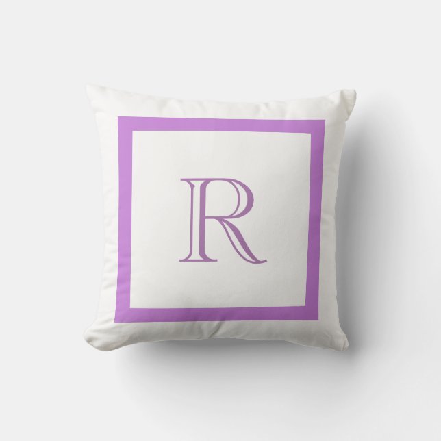 Chic-klassisches lila u. weißes mit Monogramm Kissen (Vorderseite)