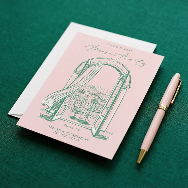 Chic La Dolce Vita Hand Doodle Sketch Venice Italy Save The Date (Chic La Dolce Vita Hand Doodle Sketch Venice Italy Save The Date)