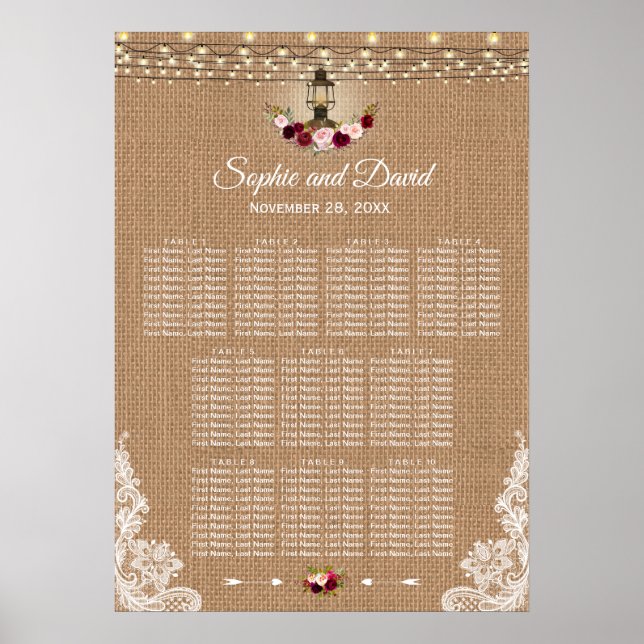 Chic Lace Burlap String Lights Seekarte Poster (Vorne)