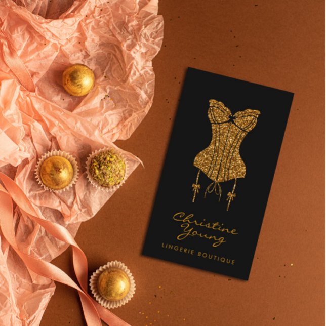 Chic Lace Lingerie Boutique Golden Glitzer Visitenkarte (Von Creator hochgeladen)