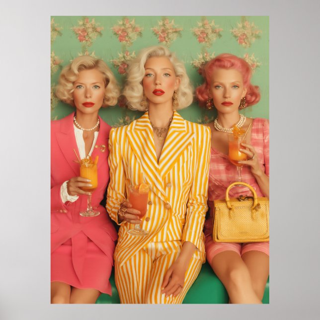 Chic Ladies Retro-Cocktail-Moment Poster (Vorne)