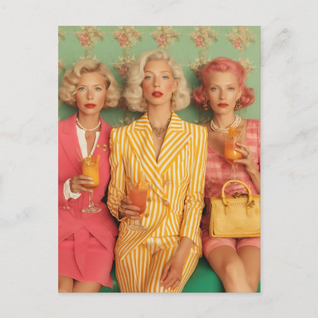Chic Ladies Retro Cocktail Moment Postkarte (Vorderseite)