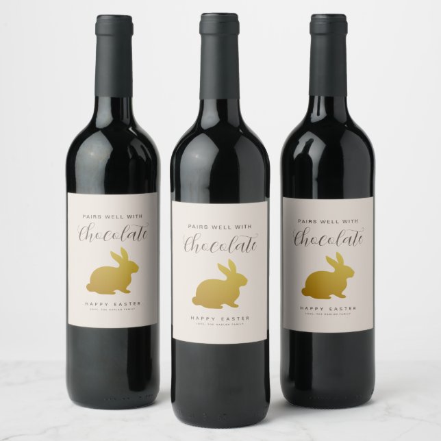 Chic lapin de Pâques Étiquette de vin personnalisé (Bouteilles)