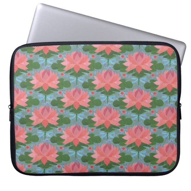 Chic Laptop-Sieb: Wasserlilien und Libellen Laptopschutzhülle (Vorderseite)