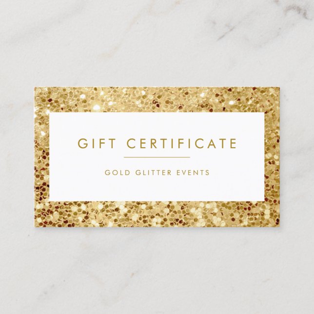 Chic Large Gold Glitzer Geschenkgutschein Empfehlungskarte (Vorderseite)