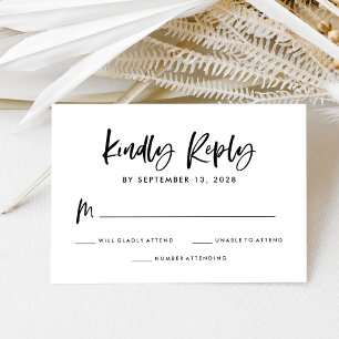 Chic Lässig Script   Schwarz-Weiß-Hochzeit RSVP Karte