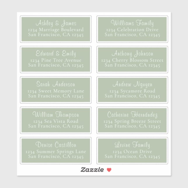 Chic Laurel Green Wedding Guest Address Labels (Blatt)