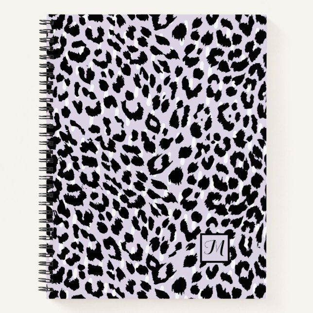 Chic Lavendel und Black Animal Print mit Monogram Notizbuch (Vorderseite)