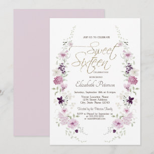 Chic Lavendel Wildblumen Sweet 16 Einladung