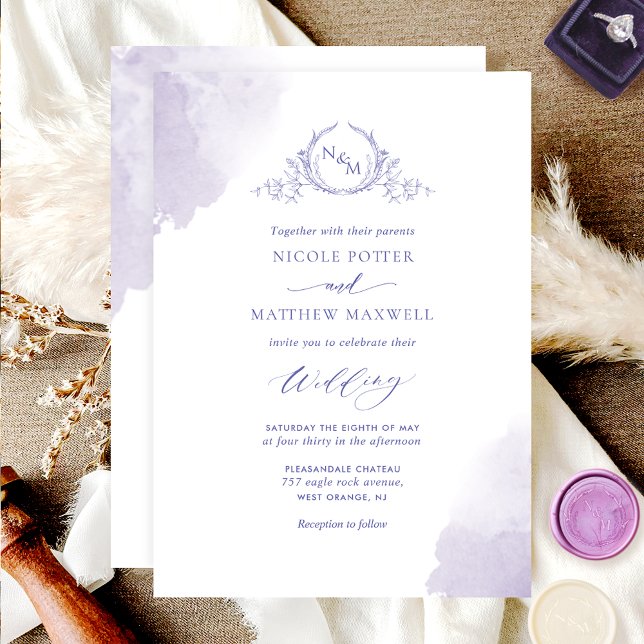 Chic Lavender Aquarellsteine, Monogram Wedding Einladung (Von Creator hochgeladen)