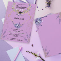 Chic Lavender Floral Gold Glitzer Graduation Party
