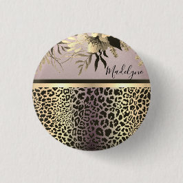 Chic Lavender Gold Leopard Safari Button
