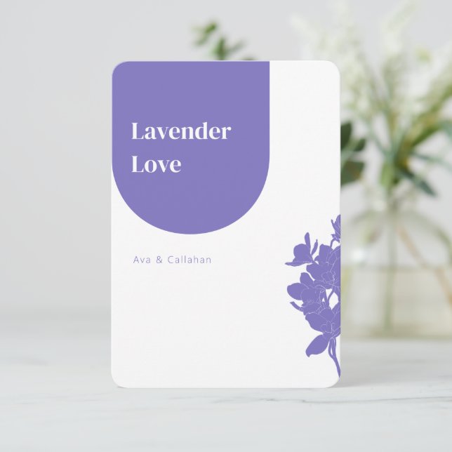 Chic Lavender Liebe Moderne Lila Hochzeit RSVP Karte (Stehend Vorderseite)