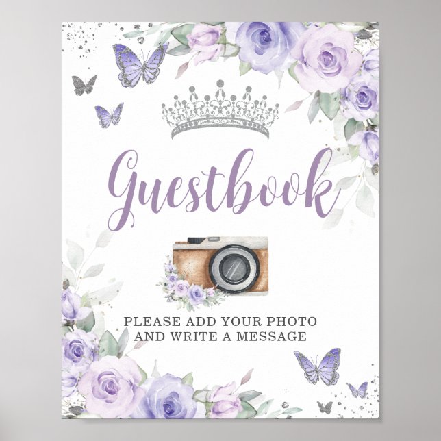 Chic Lavender Lila Floral Quinceañera Gästebuch (Vorne)