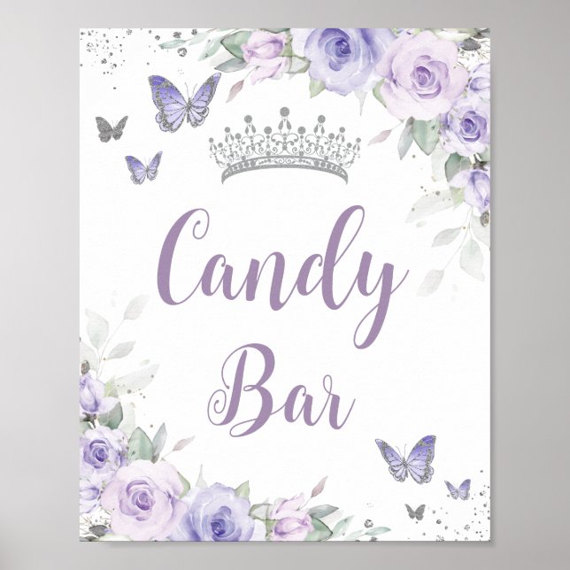 Chic Lavender Lila Floral Quinceñera Candy Bar Poster (Vorne)