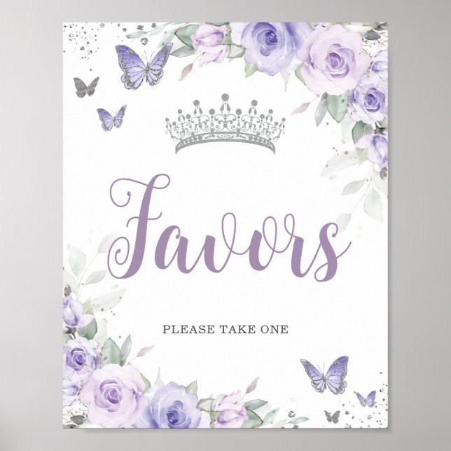 Chic Lavender Lila Floral Quinceñera Favoriten Poster (Vorne)